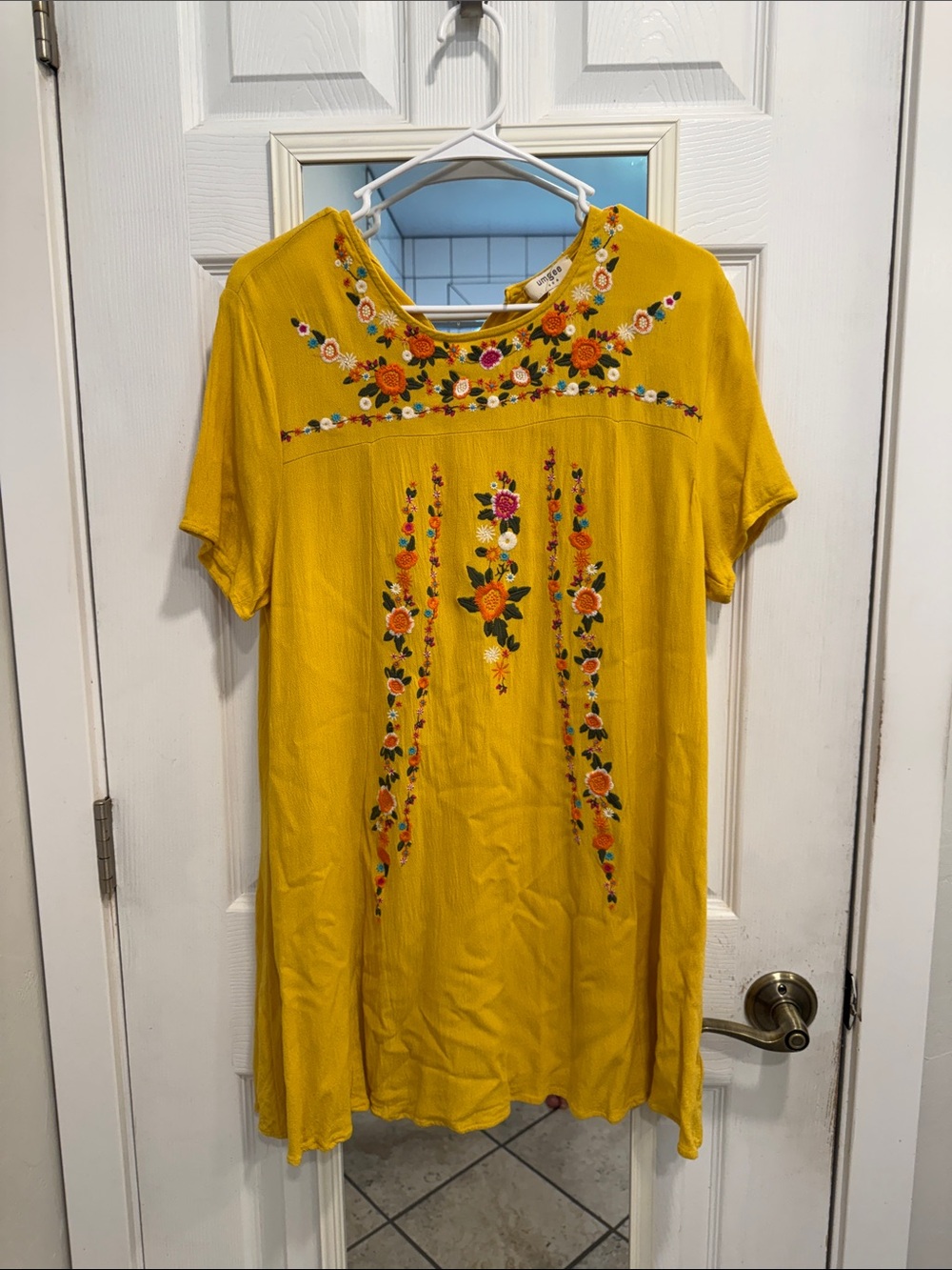 Women’s Embroidered Shift Dress - Yellow
